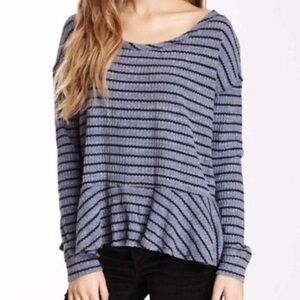Free People Auntie Em Striped Thermal Peplum Top 423
